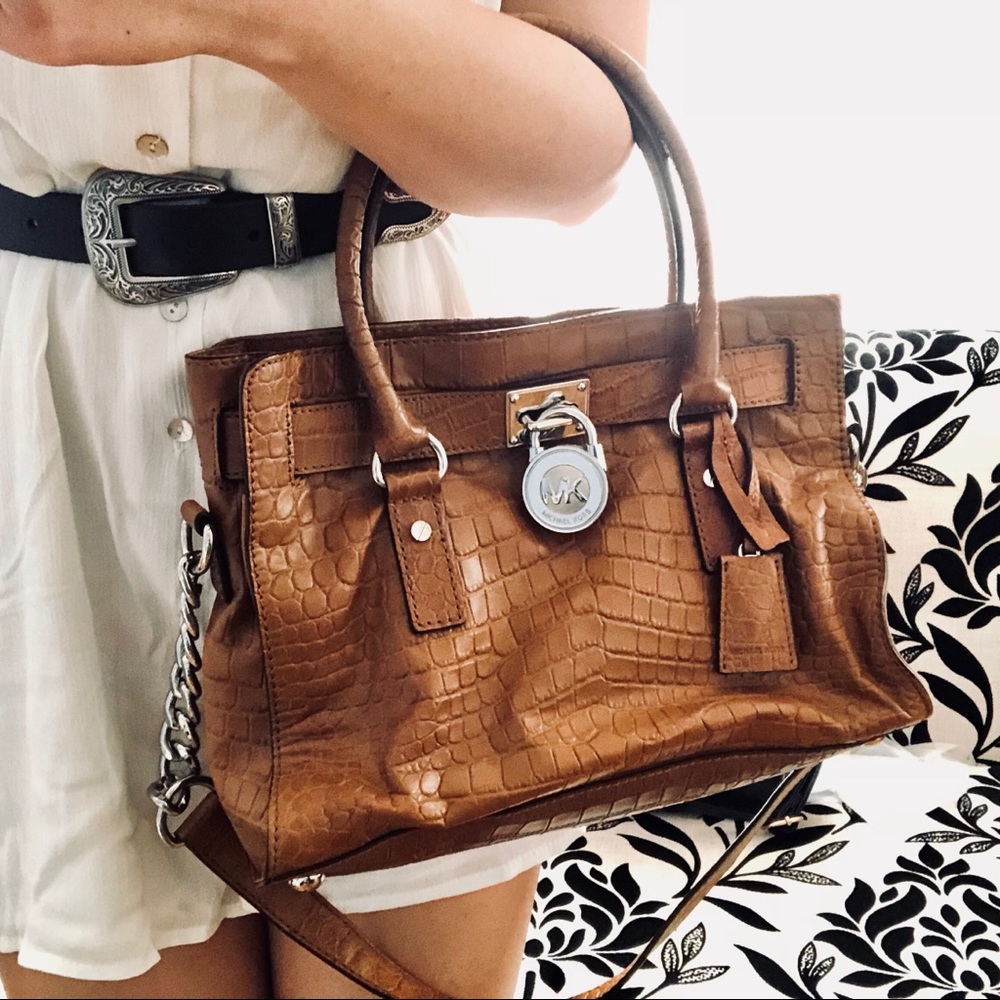 MK | Brown Crocodile Print Handbag